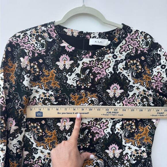 A.L.C. Tordi Abstract Floral Pleat 100% Silk Crepe Mini Dress Size 10 Tiered - Picture 13 of 13